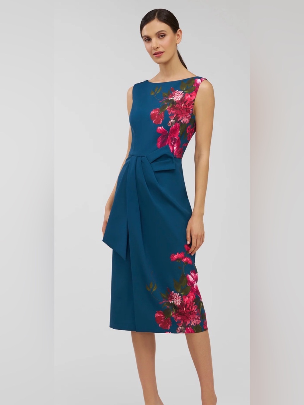 Kay Unger Devin Placement Print Pleated Midi Cocktail Dress Size 16 NWT